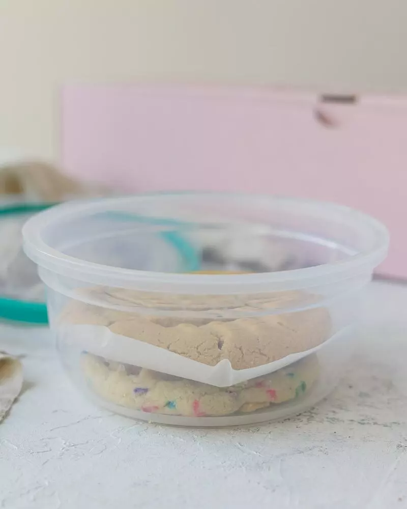 Crumbl Cookies Stored in a Container