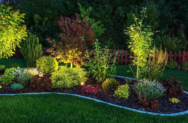 LED lights integrated into garden edging for a magical ambiance