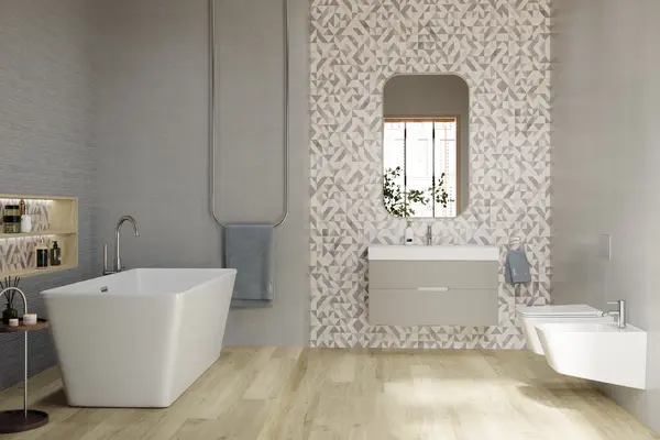 gray and beige bathroom tiles
