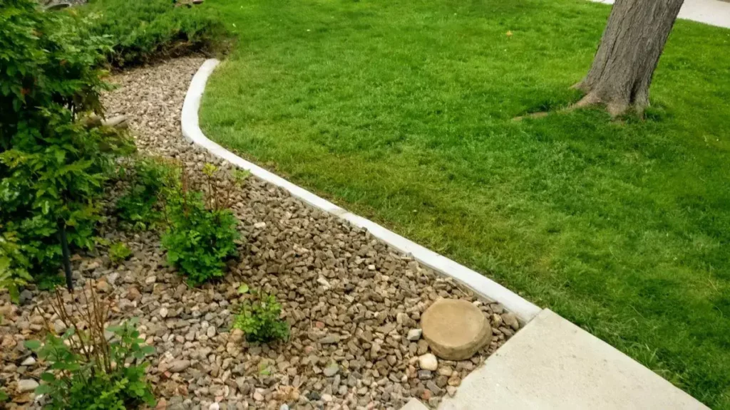 A sleek, minimalist garden border made of poured concrete