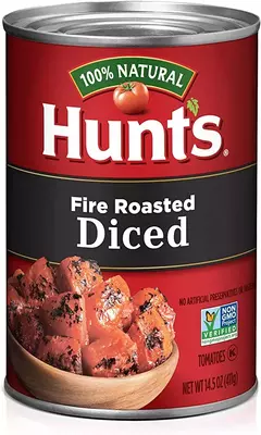 A convenient option for busy cooks - canned fire roasted tomatoes from the grocery store.