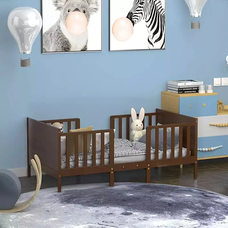 Sturdy, low-to-the-ground convertible bed perfect for a toddler's room.