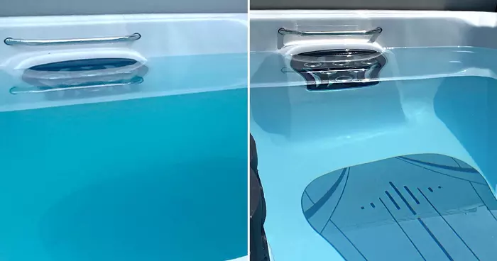 Image of a hot tub with cloudy water, a common problem caused by high alkalinity.