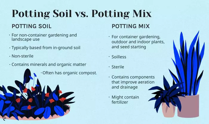 An infographic showing the comparison between garden soil and potting soil
